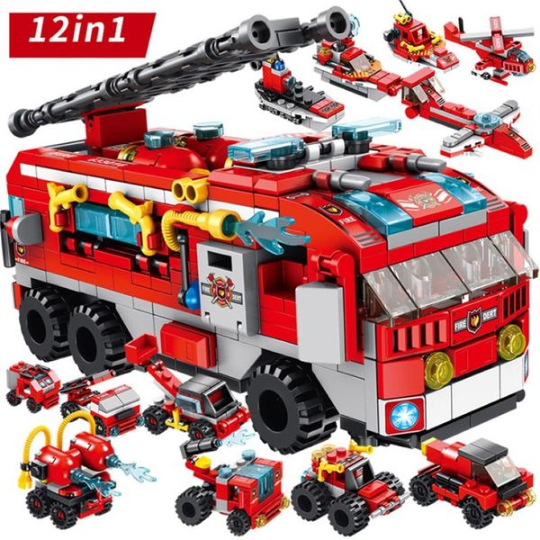 Caminhão de bombeiros 561 pçs mini figuras acessórios do carro blocos crianças brinquedos brinquedos crianças tijolos blocos de construção conjunto brinquedo educativo para o menino c210t