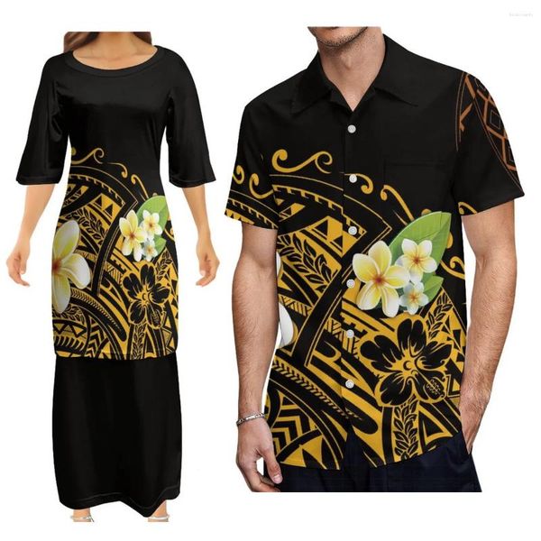 Lässige Kleider, individuelles polynesisches Design, Paarkleid, zweiteilig, Samoa Puletasi für Damen, passendes Aloha-Hemd für Herren