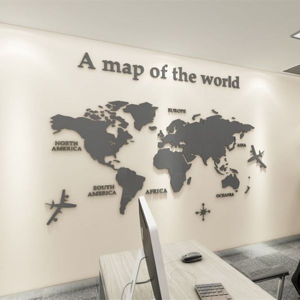 Versão europeia mapa do mundo acrílico 3d adesivo de parede para sala estar escritório casa decoração mapa do mundo decalques parede mural para quarto crianças y20211f