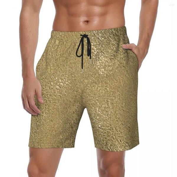 Herren Shorts Gold Faux Metallic Print Board Sommer Golden Glitter Casual Strand Kurze Hosen Mann Laufen Surfen Bedruckte Badehose