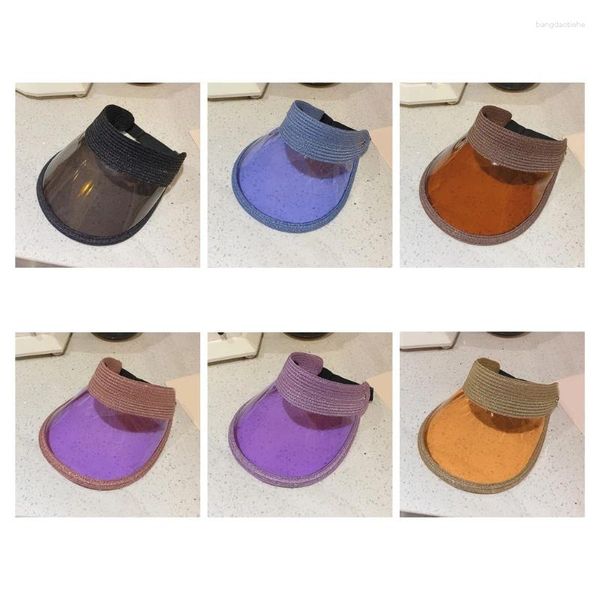 Berretti Donna Estate Glitter Tessuto Top vuoto per cappello da sole Visiera in plastica trasparente Protezione UV Spiaggia pieghevole con regolabile