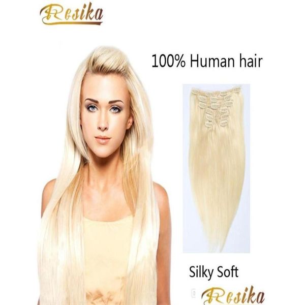 Clip In/On estensioni dei capelli lunghi setosi morbidi dritti moda donna Inon Human 7 pezzi set 70 110G opzionale 613 biondo tingibile 8332522 Drop Dhrj4