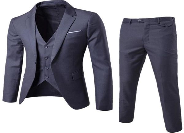 BlazerPantVest 3 pezzi Set Abiti grigio scuro Set da sposa slim Blazer classici Abito da uomo formale formale da uomo Terno Masculino3549103