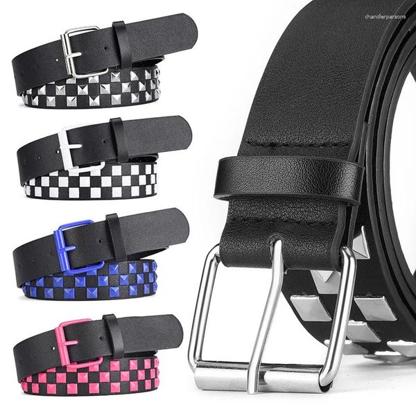 Cinture Cintura unisex con perline quadrate Cintura piramidale da uomo Personalità punk Hip-hop Y2k Cintura per jeans Cintura da donna di lusso da strada