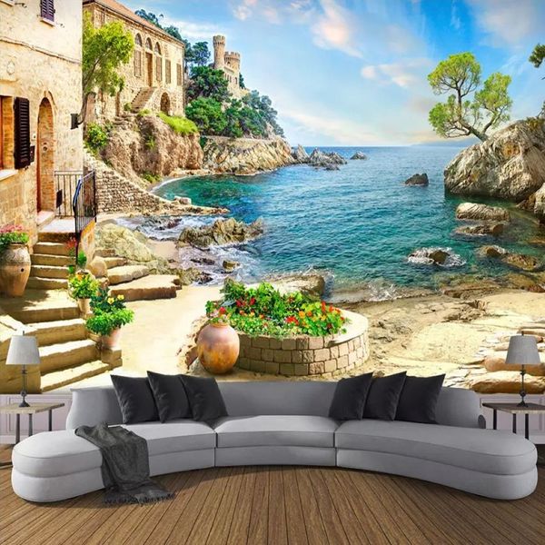 Benutzerdefinierte 3D Po Tapete Schloss Garten Meerblick Wandmalerei Wohnzimmer Sofa Schlafzimmer Wanddekoration Wandbild Papel De Parede 3D274Z