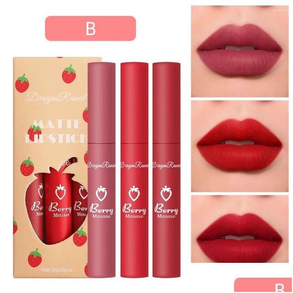 Lip Gloss 3 Cores Maquiagem Batom Cosméticos Conjunto Tint À Prova D 'Água Maquillaje Matte Longa Duração Make Up Pomade Kits Drop Delivery Healt Ottqb