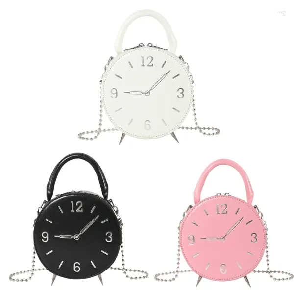 Umhängetaschen Damen PU-Tasche Kettenriemen Umhängetasche Kleine runde Uhr Handtasche