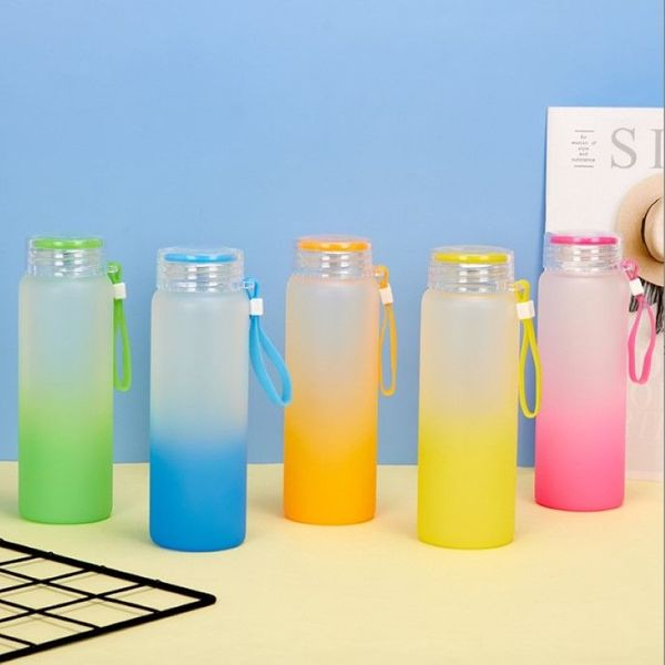 Bicchieri di vetro a sublimazione del magazzino CA Bottiglie d'acqua in vetro smerigliato con coperchio Tazza da viaggio ad alta borosilicato da 16 once Stampa a trasferimento termico252R