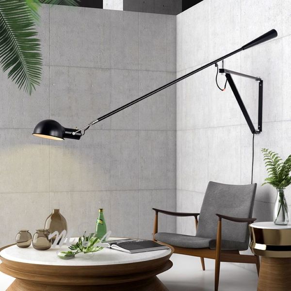 Nordic lâmpadas de parede arte deco ferro conduziu a lâmpada parede para o quarto luminária arandelas luz rotatable braço longo e27 lamp223m