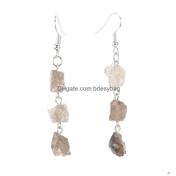 Dangle Chandelier Irregar Natural Crystal Stone Long Sier Banhado Brincos Artesanais Para Mulheres Menina Party Club Moda Jóias Drop Deli Dhfbs