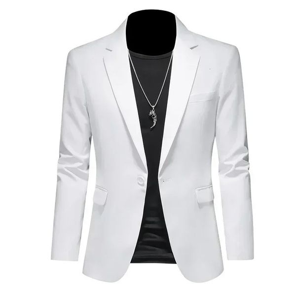 Moda masculina negócios casual blazer preto branco vermelho verde cor sólida fino ajuste jaqueta casamento noivo festa terno casaco M-6XL 240304