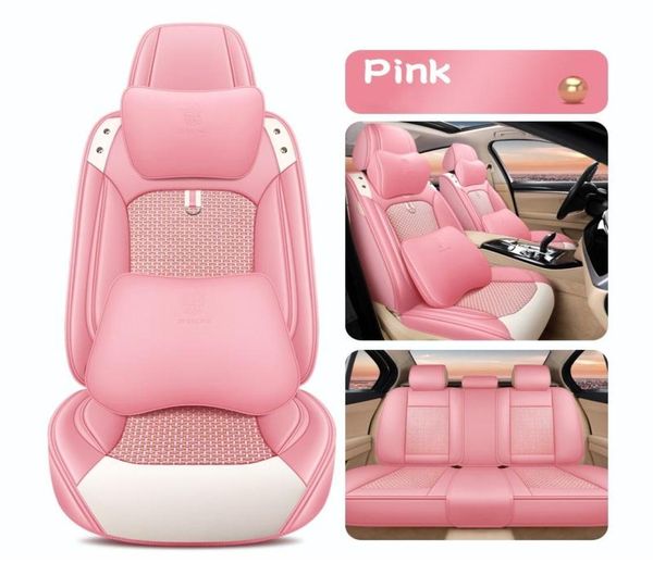 Coprisedili per auto per berlina SUV in pelle resistente universale set completo cinque posti cuscino tappetino copertura anteriore e posteriore rosa Deisgn1374124