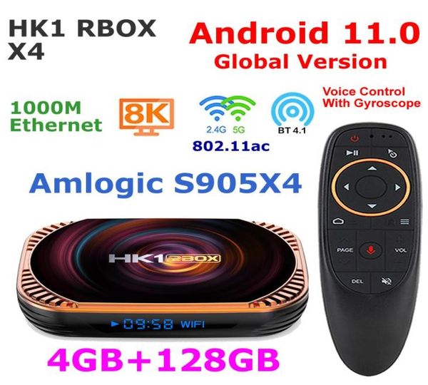 Android tv box android11 amlogic s905x4 quad core 4g 128g hk1 rbox x4 smart tvbox 5g duplo wifi 1000m lan 8k vídeo media player3292536