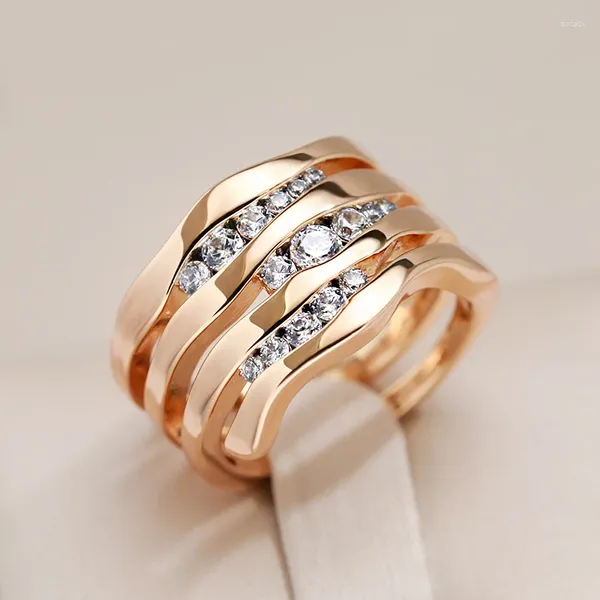 Cluster Ringe Kinel Einzigartige Kreative 585 Rose Gold Frauen Micro-wachs Inlay Natürliche Zirkon Geometrie Moderne Party Mode Schmuck