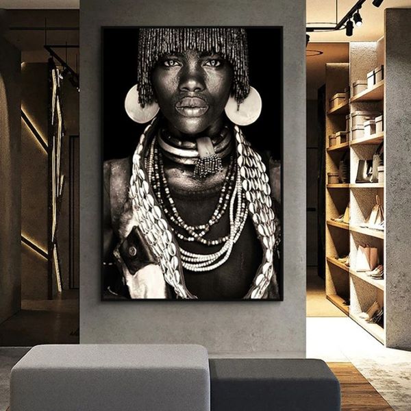 Arte de parede africana primitiva tribal feminina pintura em tela moderna decoração para casa mulher negra fotos impressas pinturas decorativas mural273p