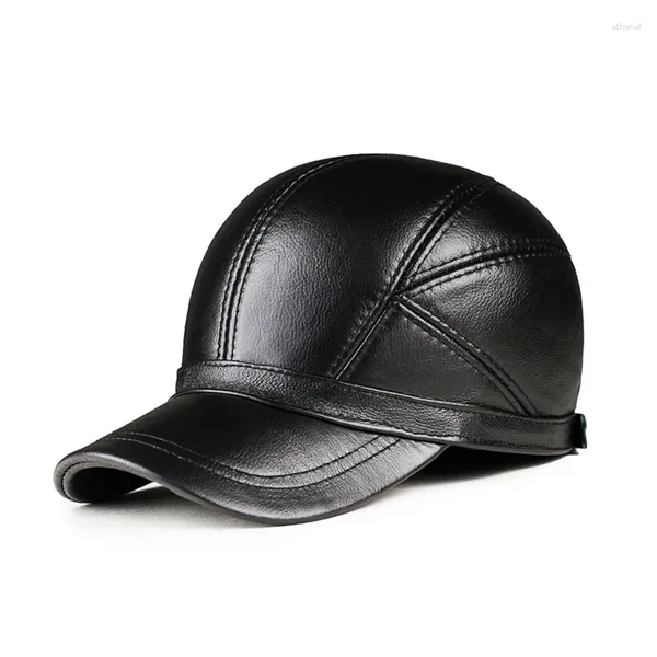 Cappellini da baseball all'ingrosso inverno 2024 cappello a strati di testa in pelle di vacchetta uomo donna berretto da baseball casual orecchio caldo vera pelle con visiera