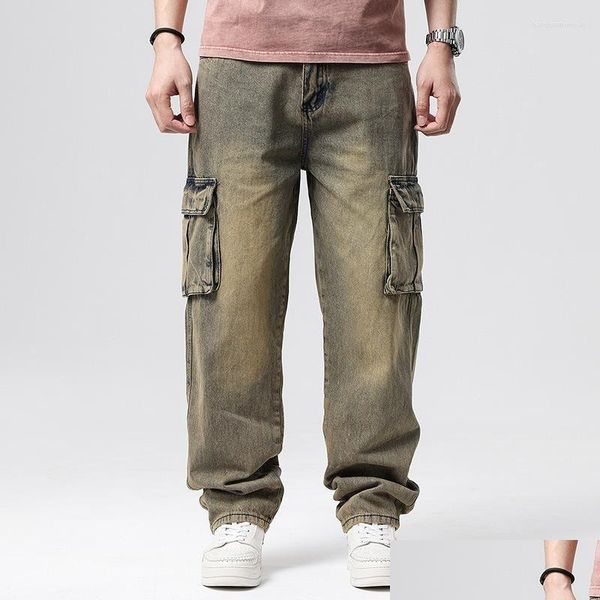 Jeans masculinos jeans vintage baggy perna larga homens hip hop longo skate solto ajuste harem entrega de gota vestuário masculino dhyos