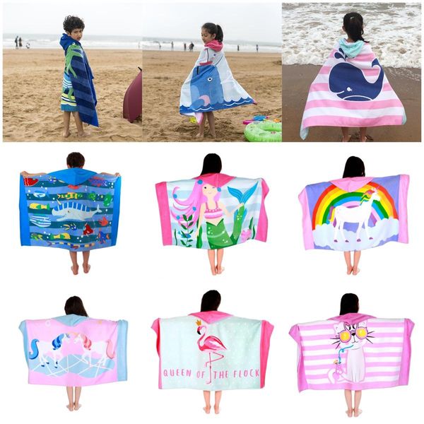 Asciugamano da spiaggia per bambini in puro cotone con cappuccio da spiaggia, stile cartone animato europeo e americano