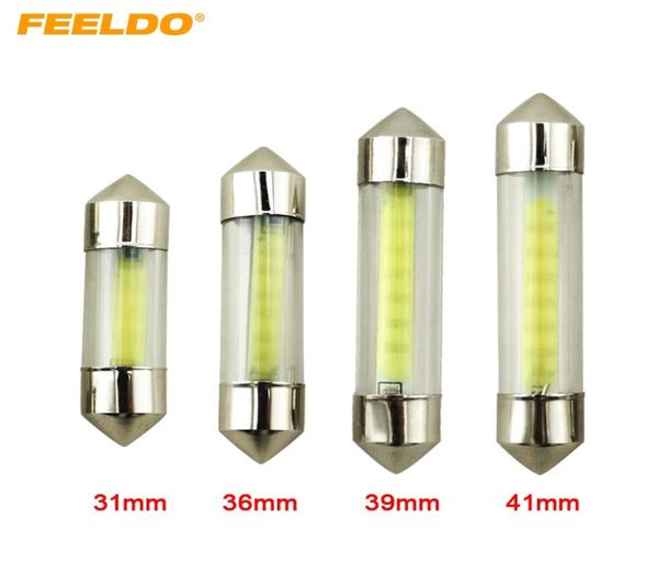 FEELDO 10 Stück weißes Auto-Innenglas-Linsengehäuse C5W Girlandenkuppel COB 12 Chips LED-Licht 31363941 mm Leselicht DC12V 27201198646