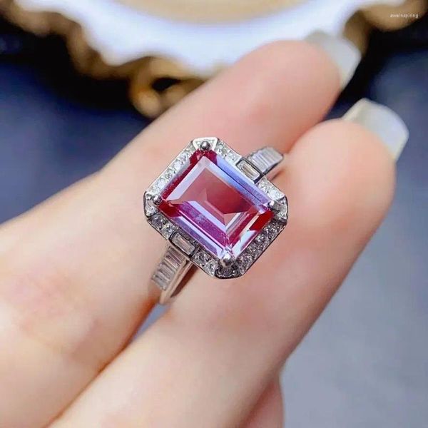 Anéis de cluster Alexandrite Anel em prata esterlina esmeralda corte 7x9mm promessa de noivado para presente