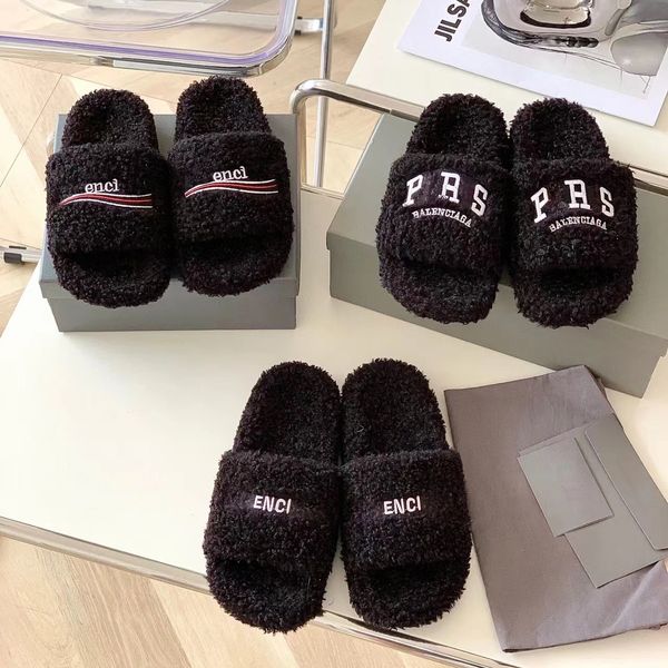 Moda Slipper Womens Sandale Mule Fur Luxury Designer Shoes Sliders Winter Inverno quente A quente ursinho de pelúcia fofa de sapato casual mens tazz ao ar livre slide house sandália