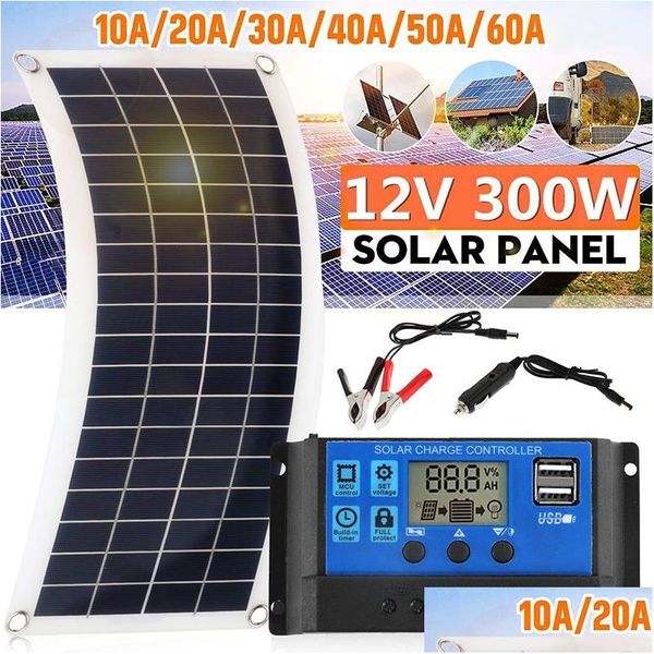 Solarmodule Tragbares 300-W-Panel-Kit 12-V-USB-Ladeschnittstellenplatine mit Controller Wasserdichte Zellen für Telefon-Rv-Auto-Drop-Lieferung Otqar