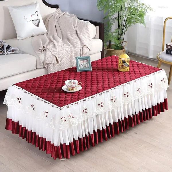 Toalha de mesa de algodão poliéster renda toalha de mesa retângulo casa café chá saia festa de casamento decoração capa para jantar