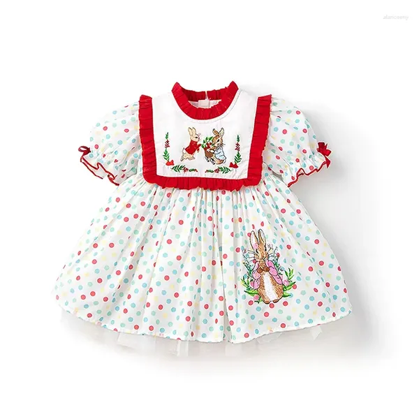 Платья для девочек 2024 года, платье в испанском стиле для маленьких девочек, детские бальные платья с вышивкой в виде кролика в горошек, пасхальные праздники для малышей, Лолита, Vestidos