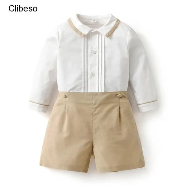 2024 Baby Boys Spanische Kleidersets für Boy Long Sleeve Anzug Baumwollhemd Shorts Hosen Kinder Geburtstagsfeier Kleidung Outfit 240403
