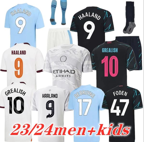 23 24 Haaland camisas de futebol GREALISH DE BRUYNE MANS DOKU CITY FODEN 3º 2023 2024 Ano Novo do Dragão homens crianças kit camisa de futebol