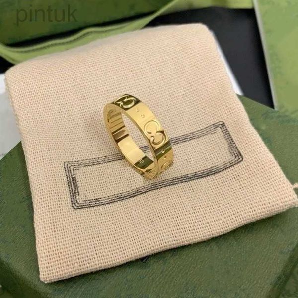 Anéis Luxurys anel anel anéis designer moda titânio gravado carta padrão designer anel anel de noivado tamanho anéis mulheres atacado ldd240311