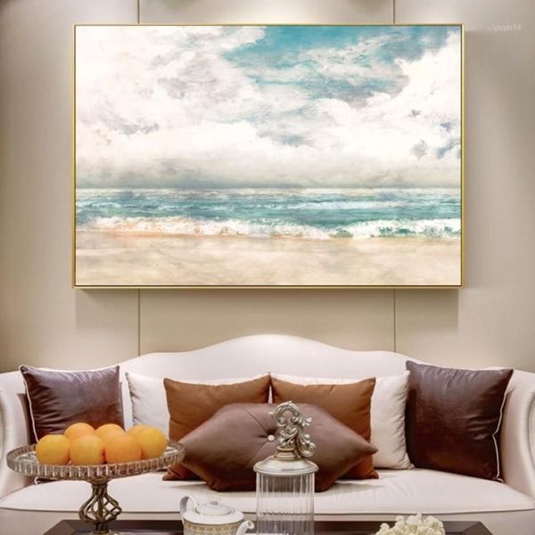 Arte della parete della tela di canapa Pittura astratta Paesaggio marino Poster e stampe Stampe su tela Immagini a parete per soggiorno Cuadros1188k