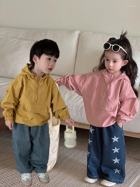 Casaco 2024 estilos meninas com capuz trench primavera manga completa jaqueta fashion roupas infantis 2-8 anos