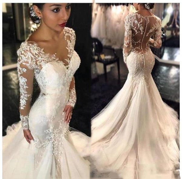 2020 lindo laço sereia vestidos de casamento dubai estilo árabe africano petite mangas compridas fishtail vestidos de noiva feitos sob encomenda com b4580584