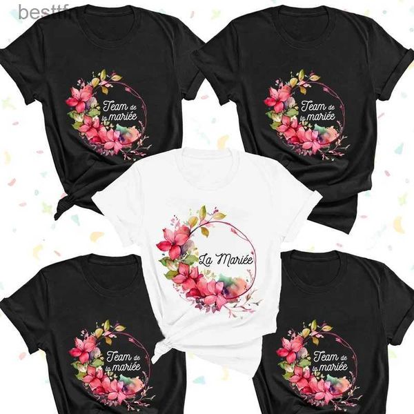 Camiseta feminina La Mariee Team Bride T-shirt da dama de honra Top Mulheres Bachelorette Party Camisetas Curtas Sle Camisetas Team De La Mariee Tops 240311