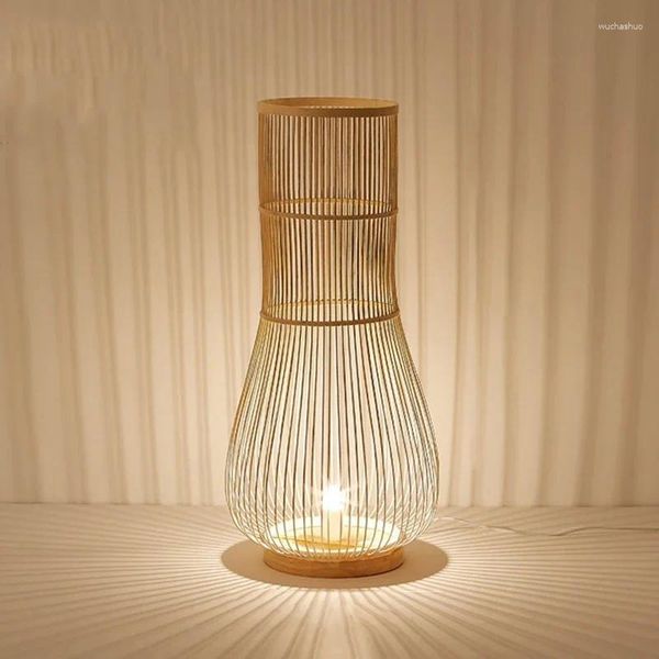 Stehlampen im japanischen chinesischen Stil, Bambus-gewebte Lampe, Schlafzimmer, Wohnzimmer, Arbeitszimmer, Zen-Dekoration, Landschaft