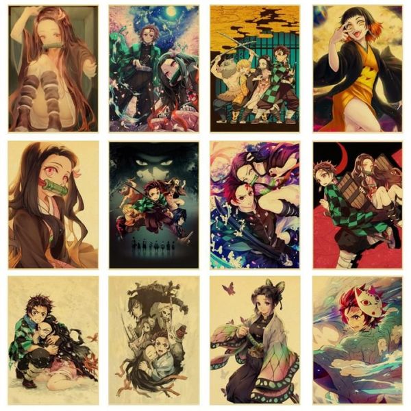 Pinturas em tela pintura anime demon slayer poster parede artista decoração de casa presente de aniversário imagem cuadros para sala de estar crianças deco218u