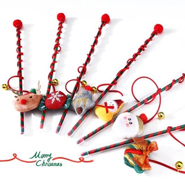 Игрушки для кошек, рождественские игрушки, интерактивные перья, колокольчик, палочка, палочка, забавные домашние плюшевые аксессуары для домашних животных221p
