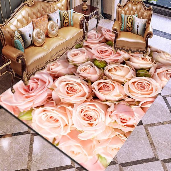 3d impressão tapete rosa flor multicolorido rosa vermelho casamento tapete antiderrapante sala de estar tapete grande quarto meninas casa t20011270x