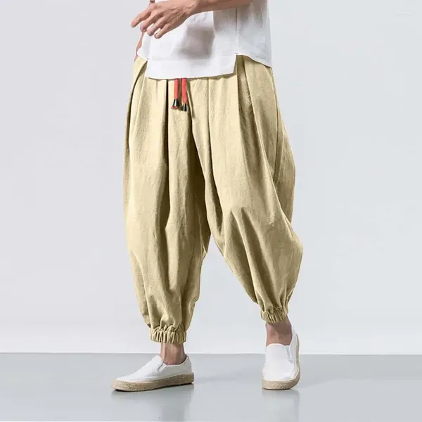 Мужские брюки с эластичной резинкой на талии, мешковатые шаровары с глубоким промежностью и карманами, удобные для больших размеров