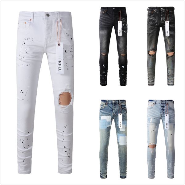 Lila Jeans, Designer-Jeans für Herren, hochwertige Mode, Herren-Jeans, cooler Stil, Designer-Hose, Distressed-Riss-Jeans, Biker-Jeans, schwarz, blaue Jeans, Slim-Fit, Motorrad