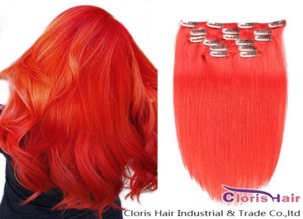 Clip di capelli umani veri rossi di grande consistenza nelle estensioni 70g 100g 120g Clip di Remy brasiliana su tessuto Estensioni naturali diritte come la seta9072852