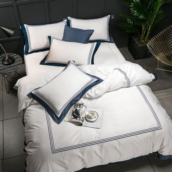 5-Star el White Luxury 100% cotone egiziano Set di biancheria da letto Completo Queen King Size Copripiumino Letto Piatto con angoli set 6 pezzi 201128200b