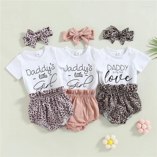 Kleidungssets Neugeborenes Baby Mädchen Sommerkleidung Outfit Kurzarm Strampler und Leopardenmuster Shorts Stirnband Kleinkind Set