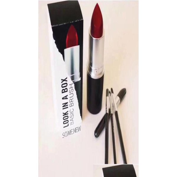 Make-up-Pinsel, Make-up-Marke, Look in einer Box, Basispinsel, 4-teiliges Set, Pinsel-Set mit großem Lippenstift-Formhalter, Werkzeug, guter Artikel, Holz7169693 D Dh1Ya