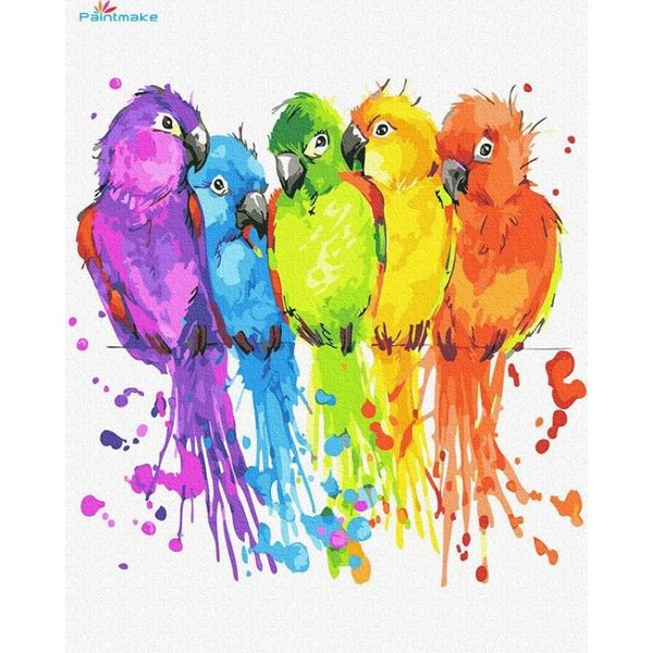 Pinturas Paintmake Animal DIY Pintura por números Colorido Papagaio Pintura a óleo Home Room Decoração Art Picture317l