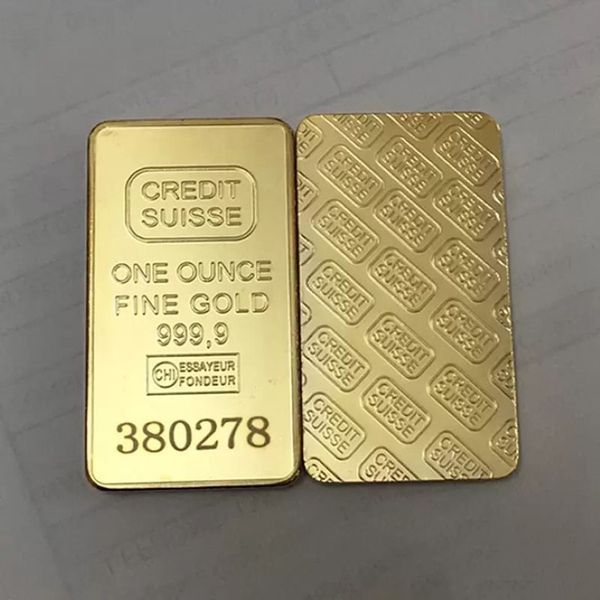 10 peças não magnético CREDIT SUISSE 1oz barra de ouro real banhada a ouro moeda lingote de lembrança suíça com número de laser diferente 50 x 28 m296Z