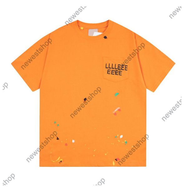 24SS Europe Magliette da uomo firmate Tee Summer Girocollo Dipinti stampati maglietta uomo donna lettera stampata T-shirt Street Casual Oversize Magliette in cotone arancione