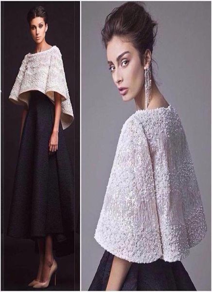 Abiti da sera eleganti bianchi neri Due pezzi Mezze maniche alla caviglia Abiti da ballo con giacca Abiti da cerimonia Krikor Jabotian4330447