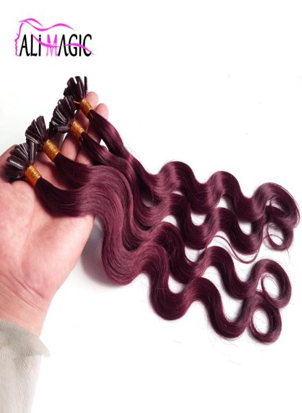 Pre Bond U Tip Extension per capelli Brasiliani Body Wave 99J Vino rosso 1424 pollici 100g100 fili Colla cheratina Capelli umani di alta qualità1449259